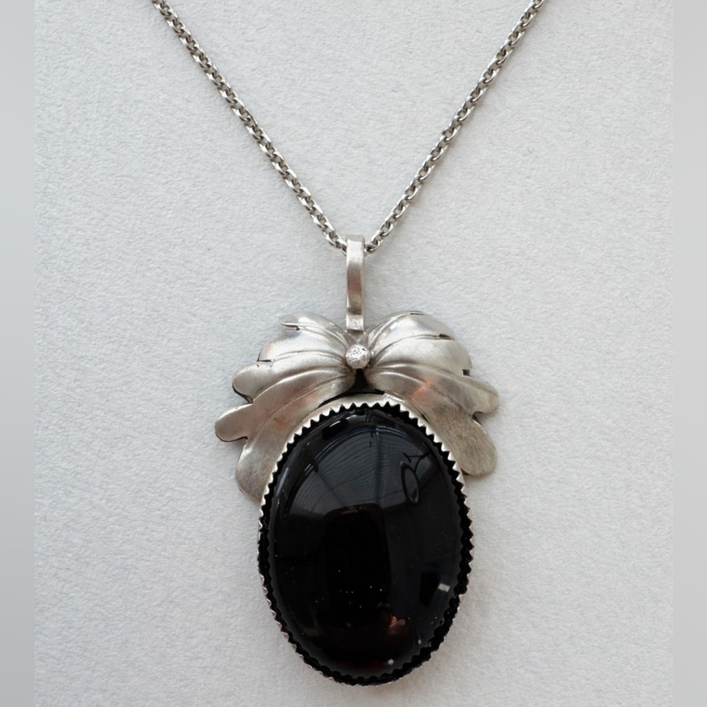 Vintage Sterling Silver Black Onyx Pendant Brooch Large Statement Artisan NS - Picture 2 of 6
